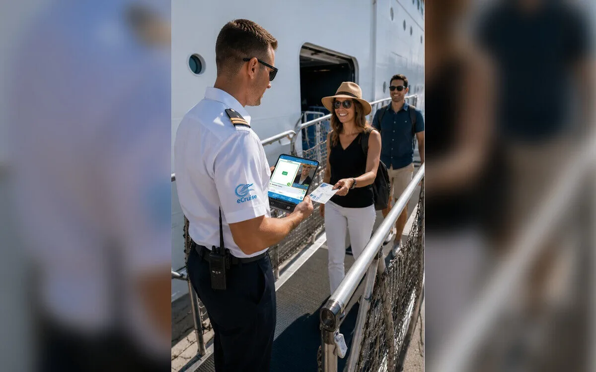 Gangway Mode: officer verifying guests boarding at the ship's gangway