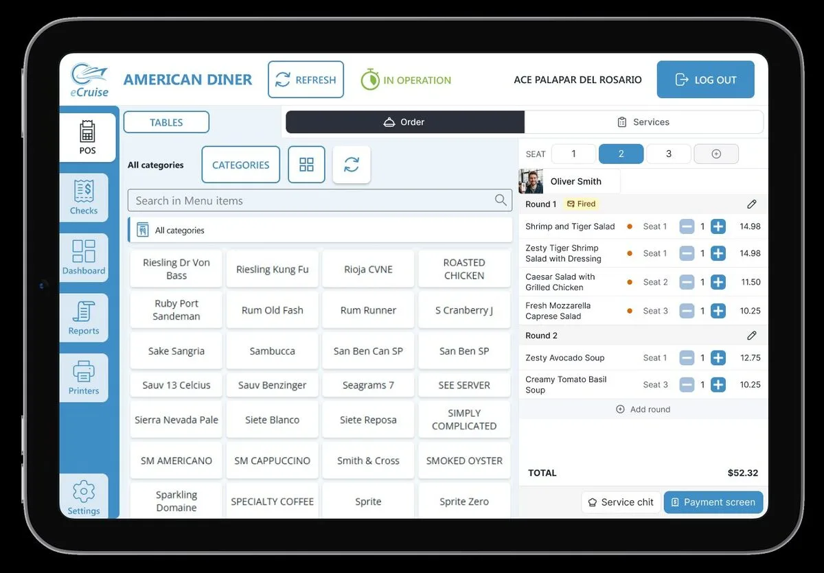 eCruise POS: live interface